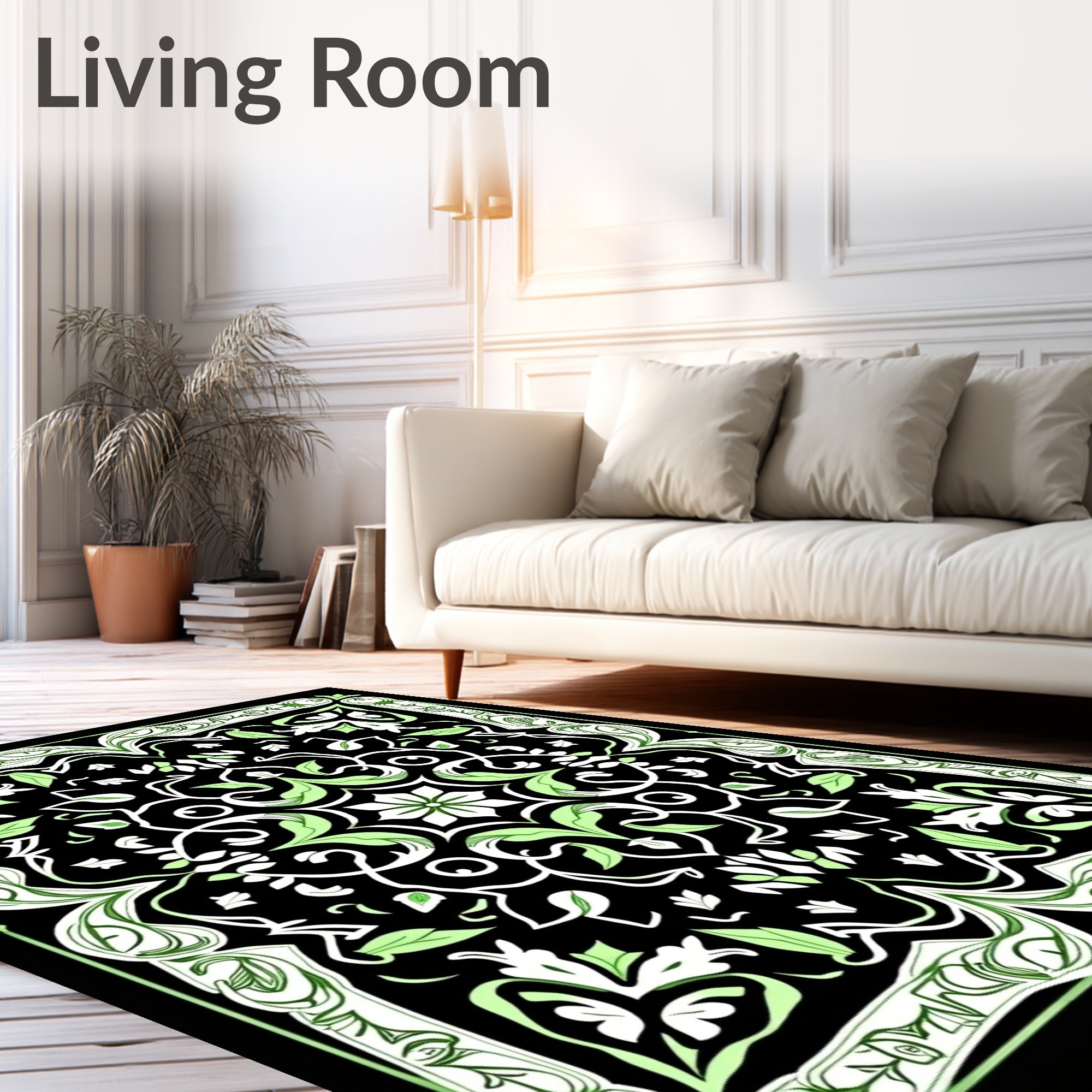 Elegant Black Green Floral Medallion Rug