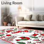 Joyful Red Cardinal Snowman Holiday Scene Rug