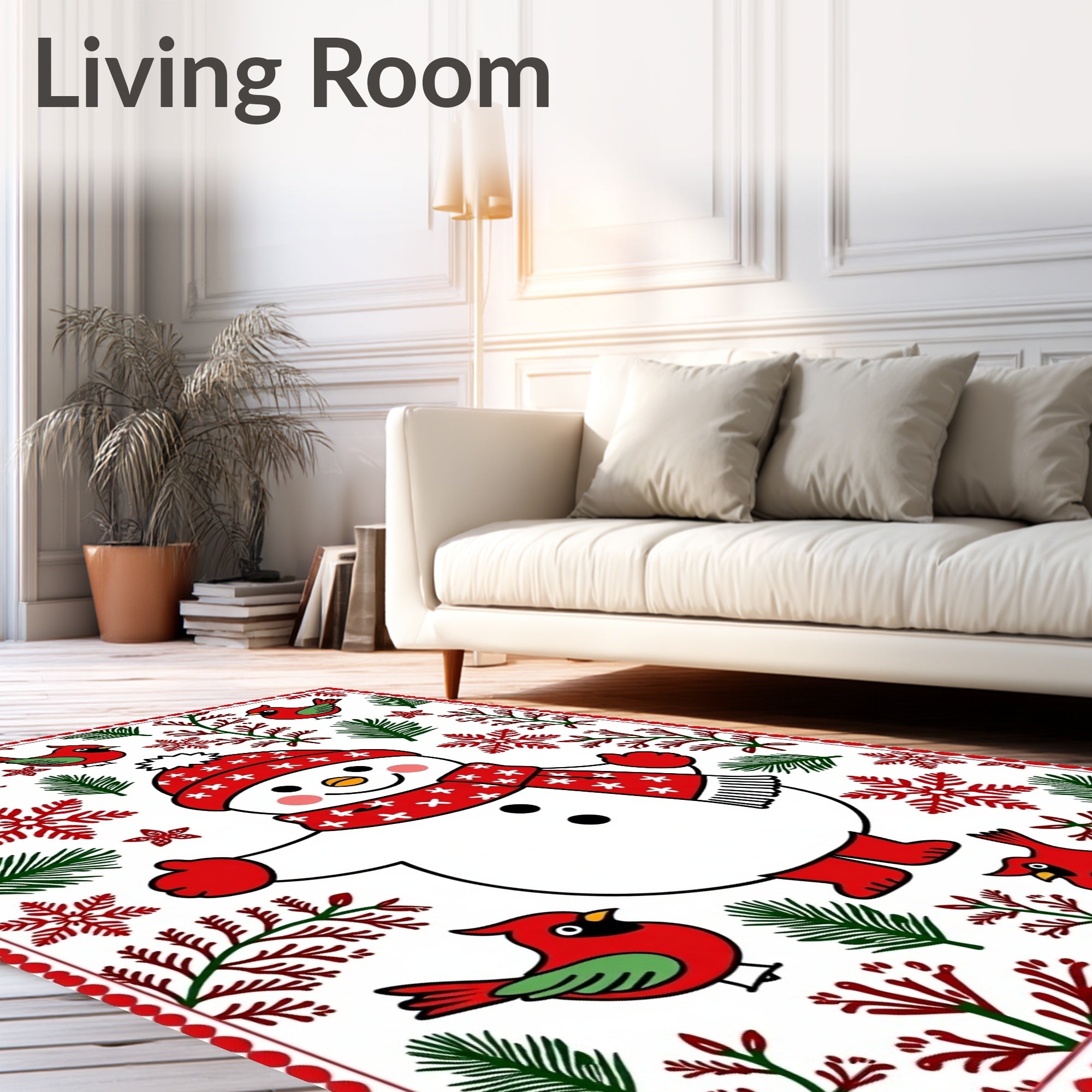 Joyful Red Cardinal Snowman Holiday Scene Rug