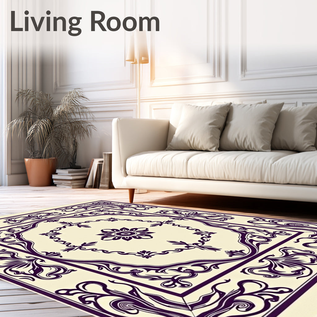 Elegant Plum Floral Square Medallion Rug