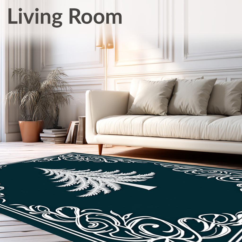 White Feathery Fir Tree Border Rug