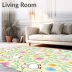 Whimsical Sheep Floral Garden Rug
