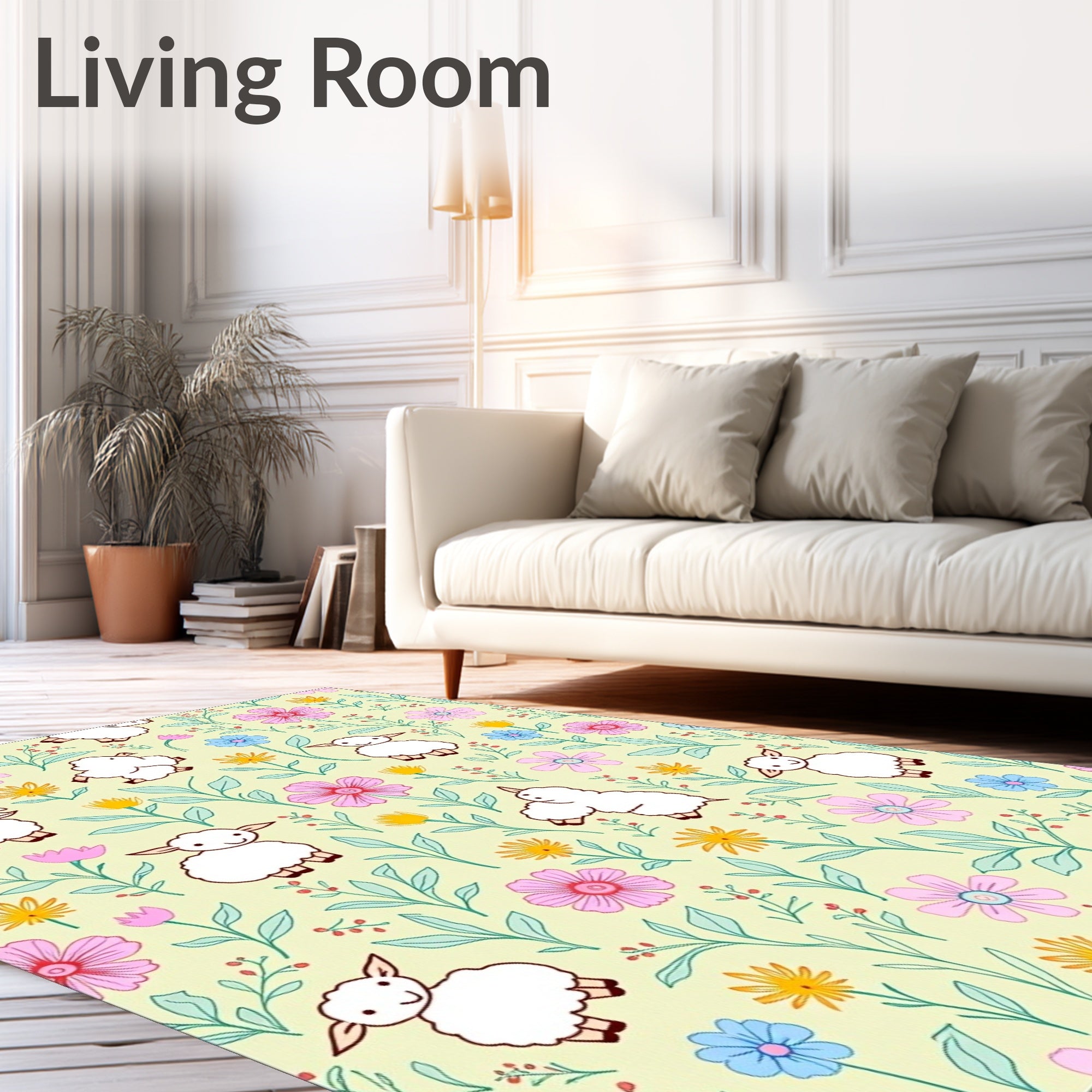 Whimsical Sheep Floral Garden Rug