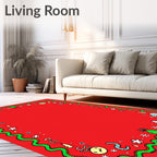 Whimsical Red Green Creature Garland Rug