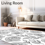Floral Branches Black White Line Art Rug
