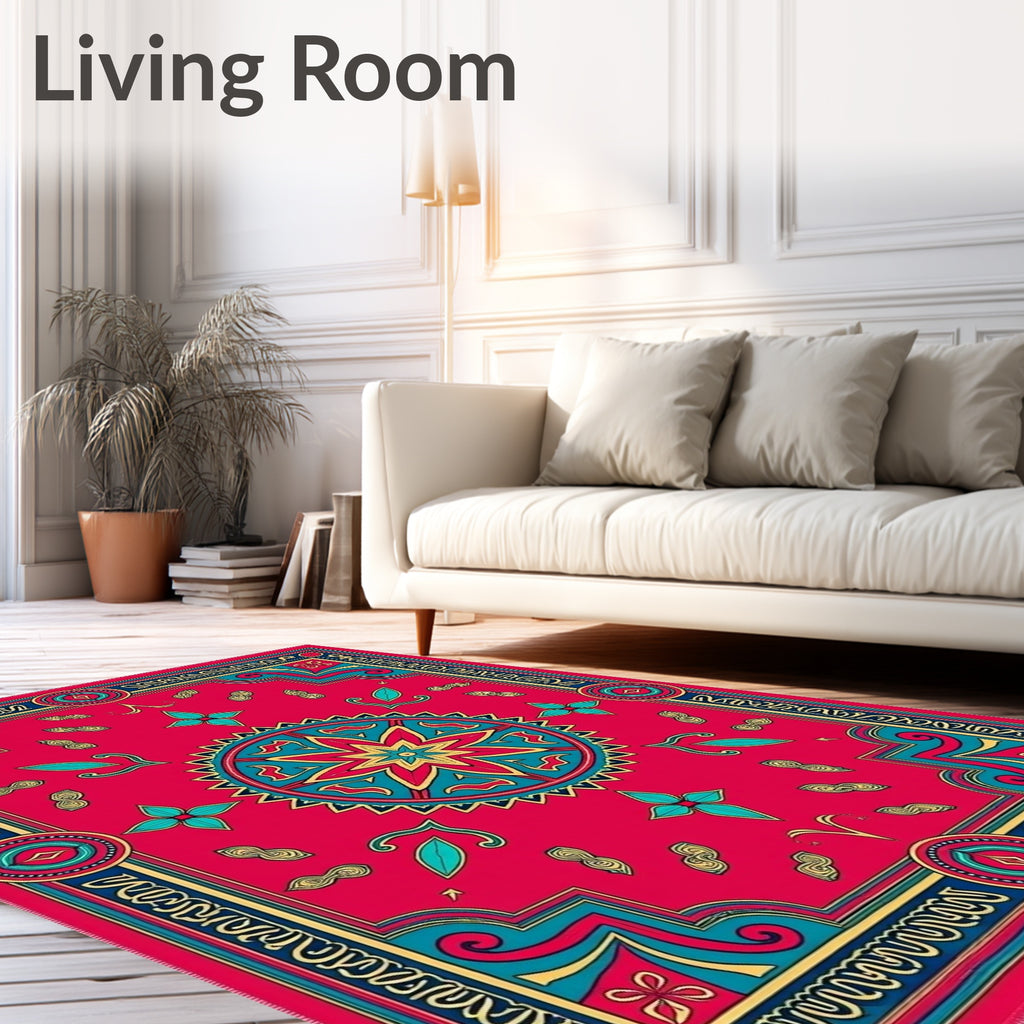 Vibrant Red Floral Medallion Rug