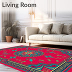 Vibrant Red Floral Medallion Rug