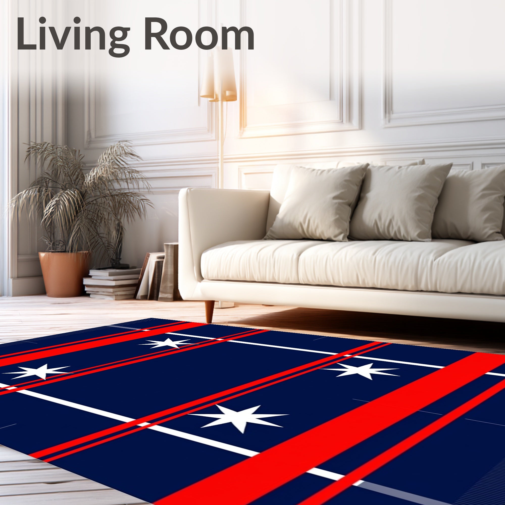 Bold Navy Red Striped Star Rug