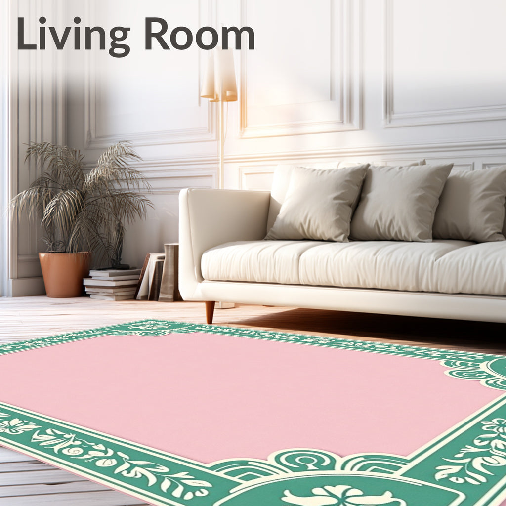 Teal Floral Medallion Pink Center Rug