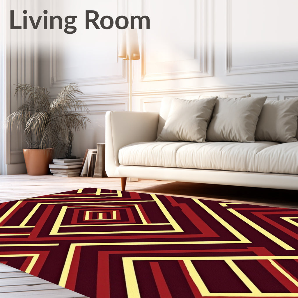 Crimson Yellow Geometric Maze Rug