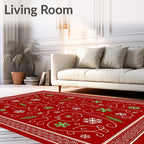 Crimson Snowflake Pine Needle Swirl Rug