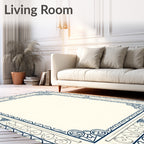 Classic Navy Ivory Scroll Border Rug