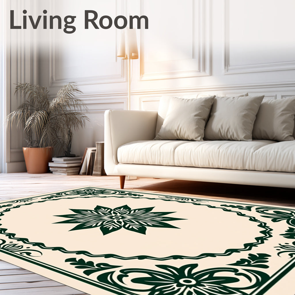 Forest Green Floral Vignette BorderRug Rug