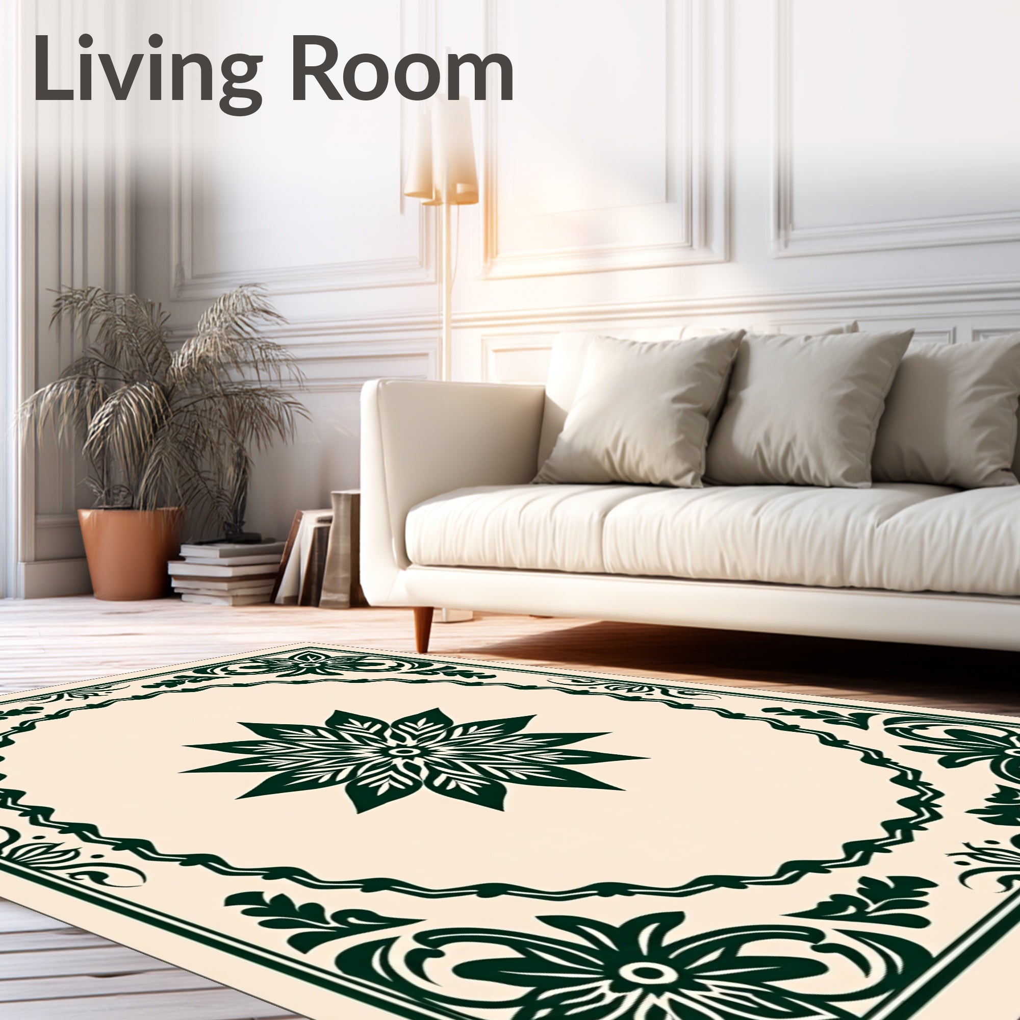 Forest Green Floral Vignette BorderRug Rug