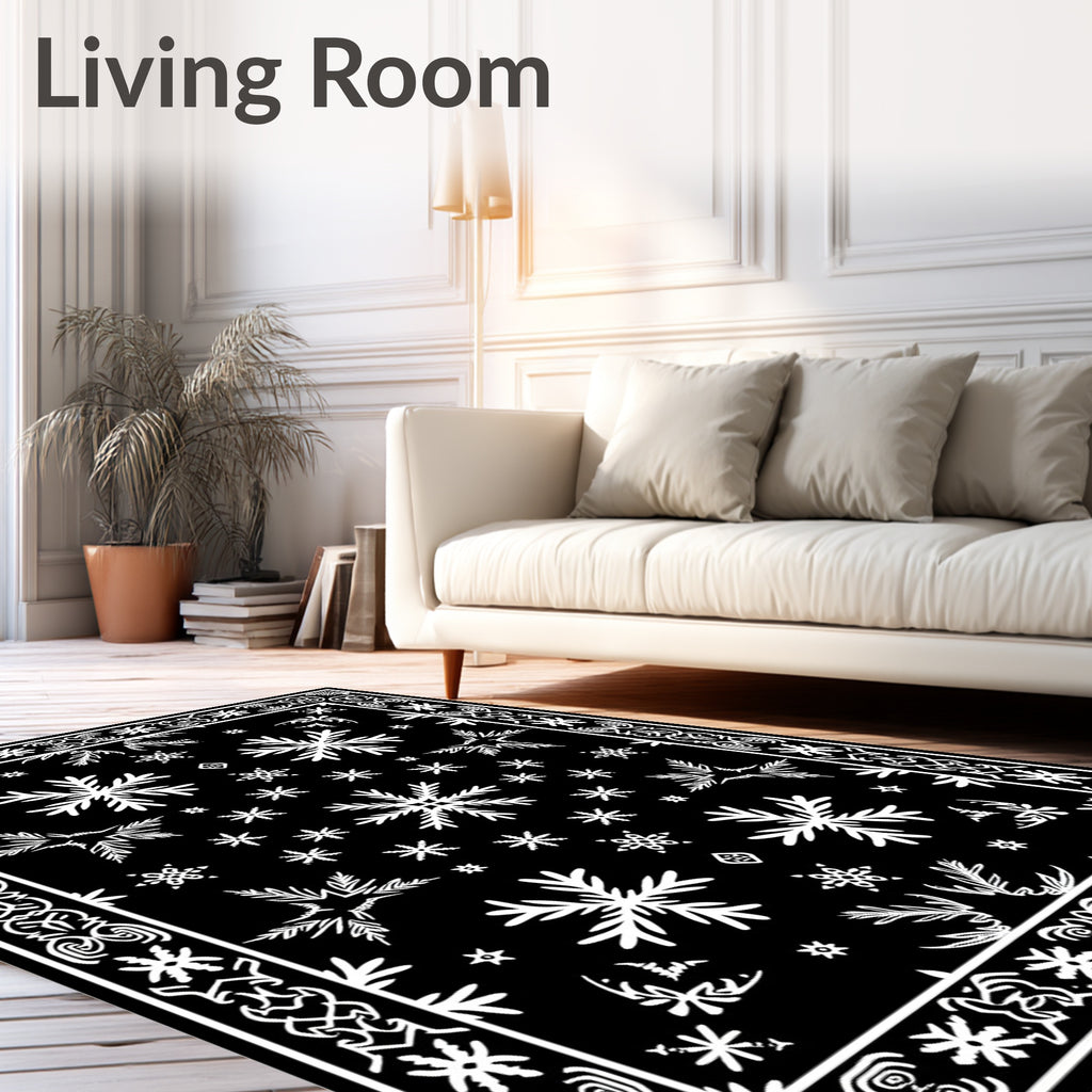 Black White Snowflake Winter Charm Rug