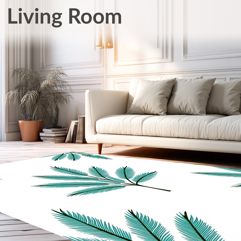 Teal Fern Frond Repeating Pattern Rug