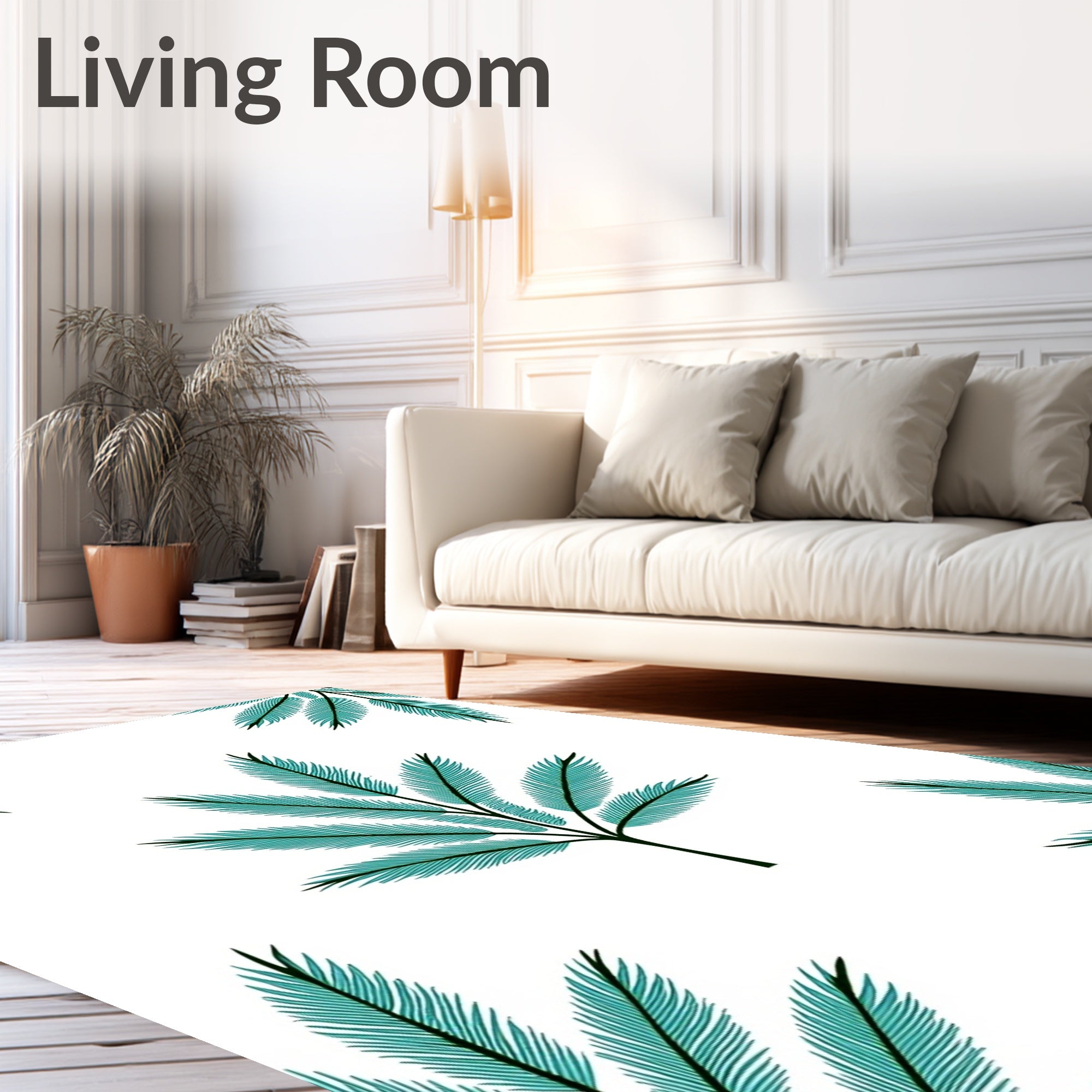 Teal Fern Frond Repeating Pattern Rug