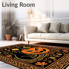 Black Cat Pumpkin Halloween Folk Art Rug