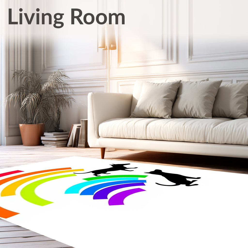Rainbow Arcs with Silhouetted Dogs Rug