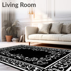 Classic Black White Floral Frame Rug