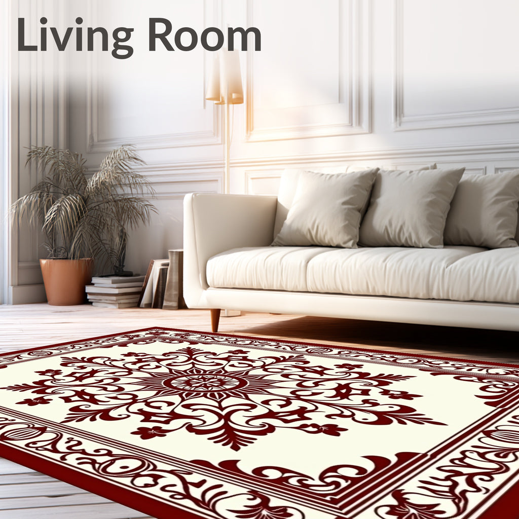 Dark Red Floral Medallion Border Rug