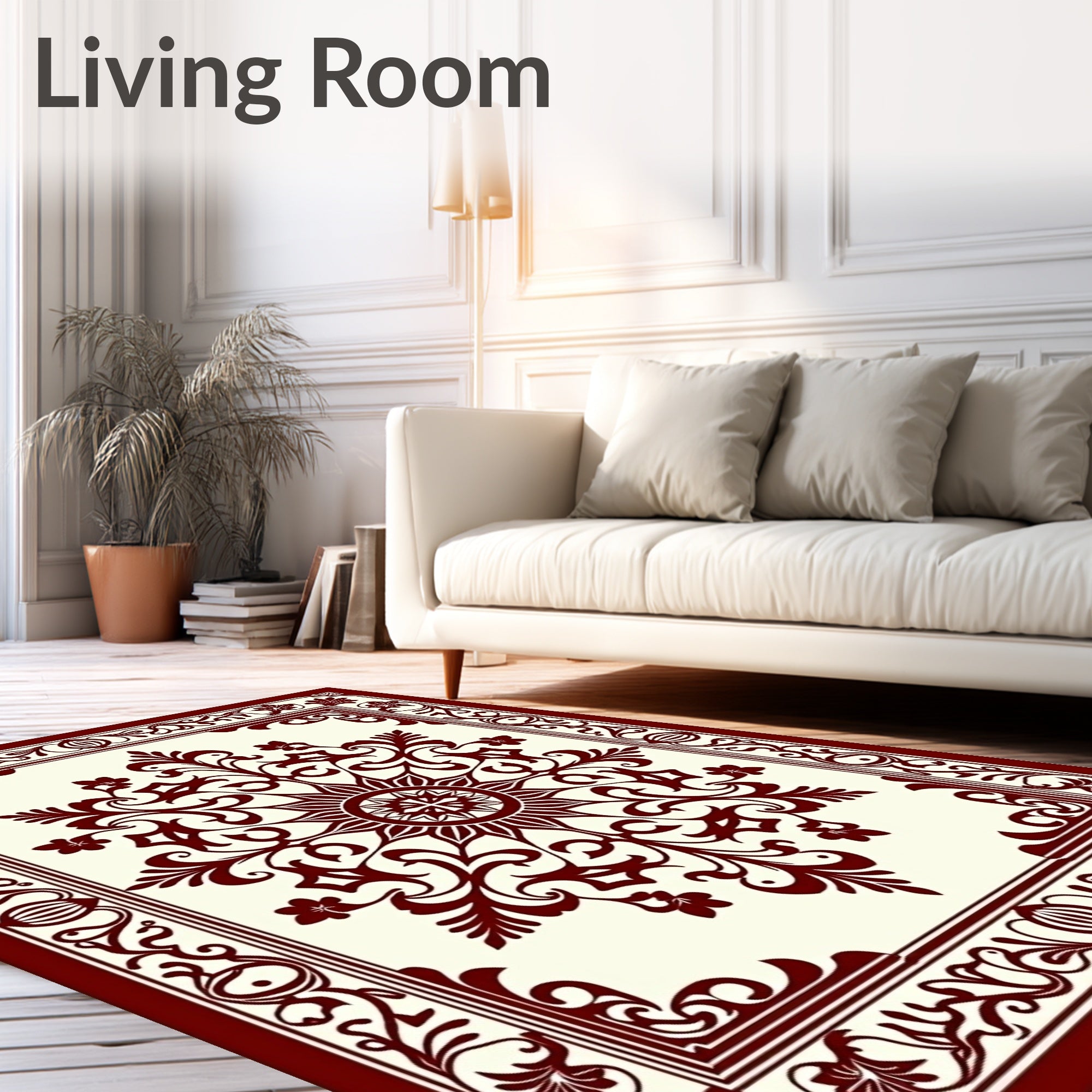 Dark Red Floral Medallion Border Rug