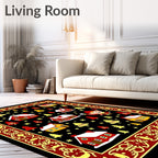 Whimsical Elf Village Red Yellow Border Rug