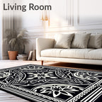 Black White Intricate Floral Diamond Rug