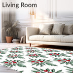 Red Berry Green Leaf Arrangement Rug