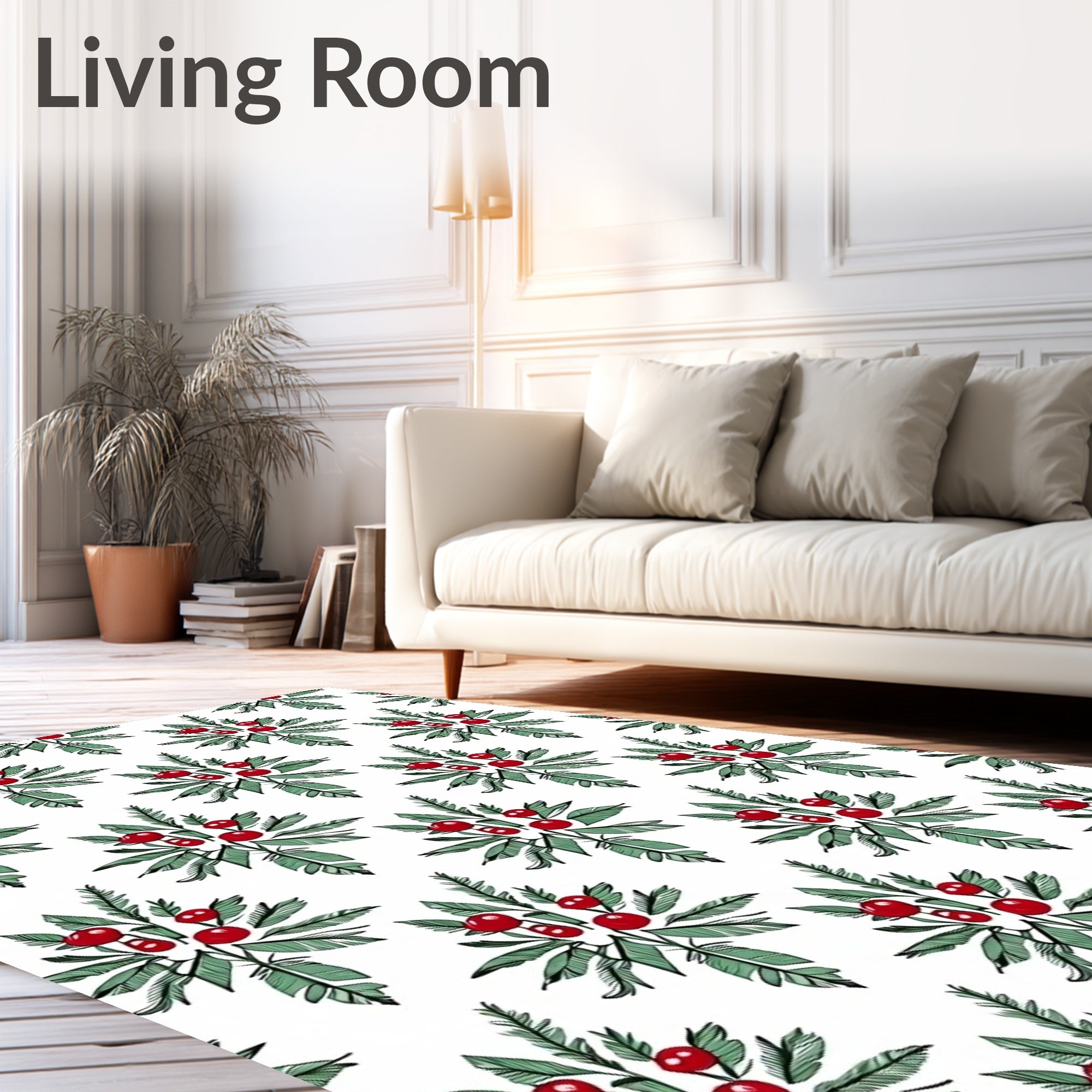 Red Berry Green Leaf Arrangement Rug