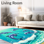 Playful Blue Dolphins Under Sunrays Rug