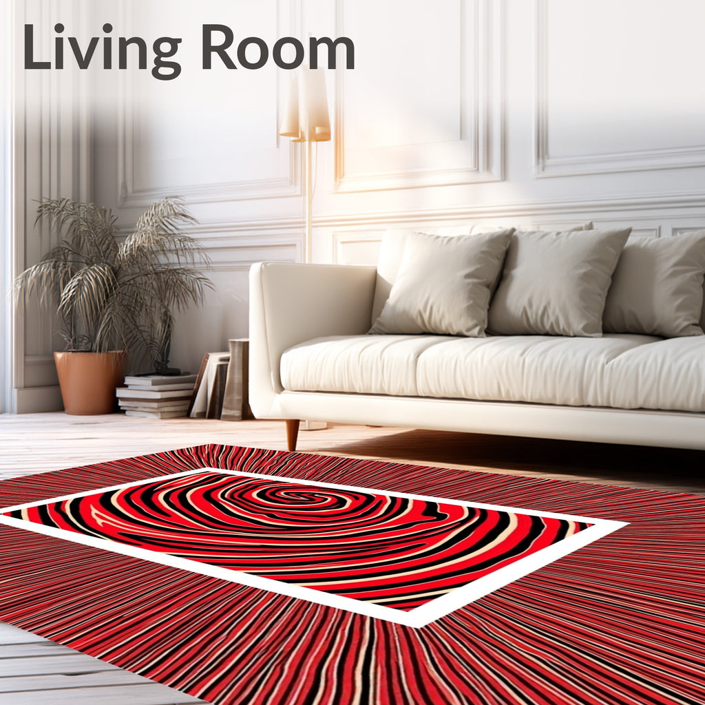 Crimson Swirl Abstract Stripe Rug