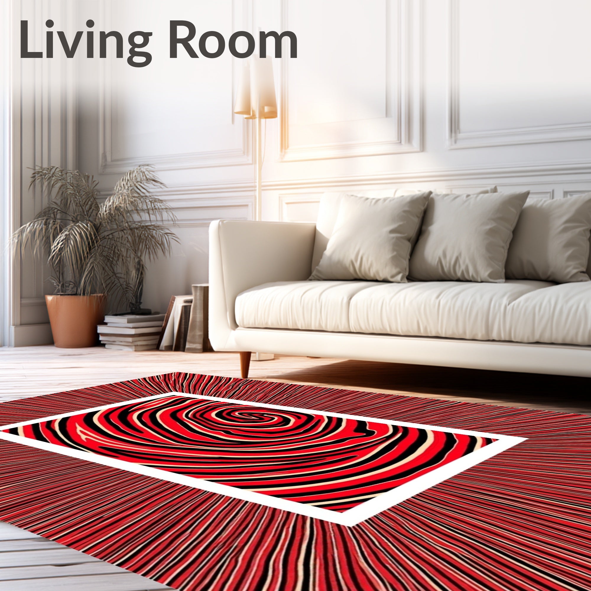 Crimson Swirl Abstract Stripe Rug