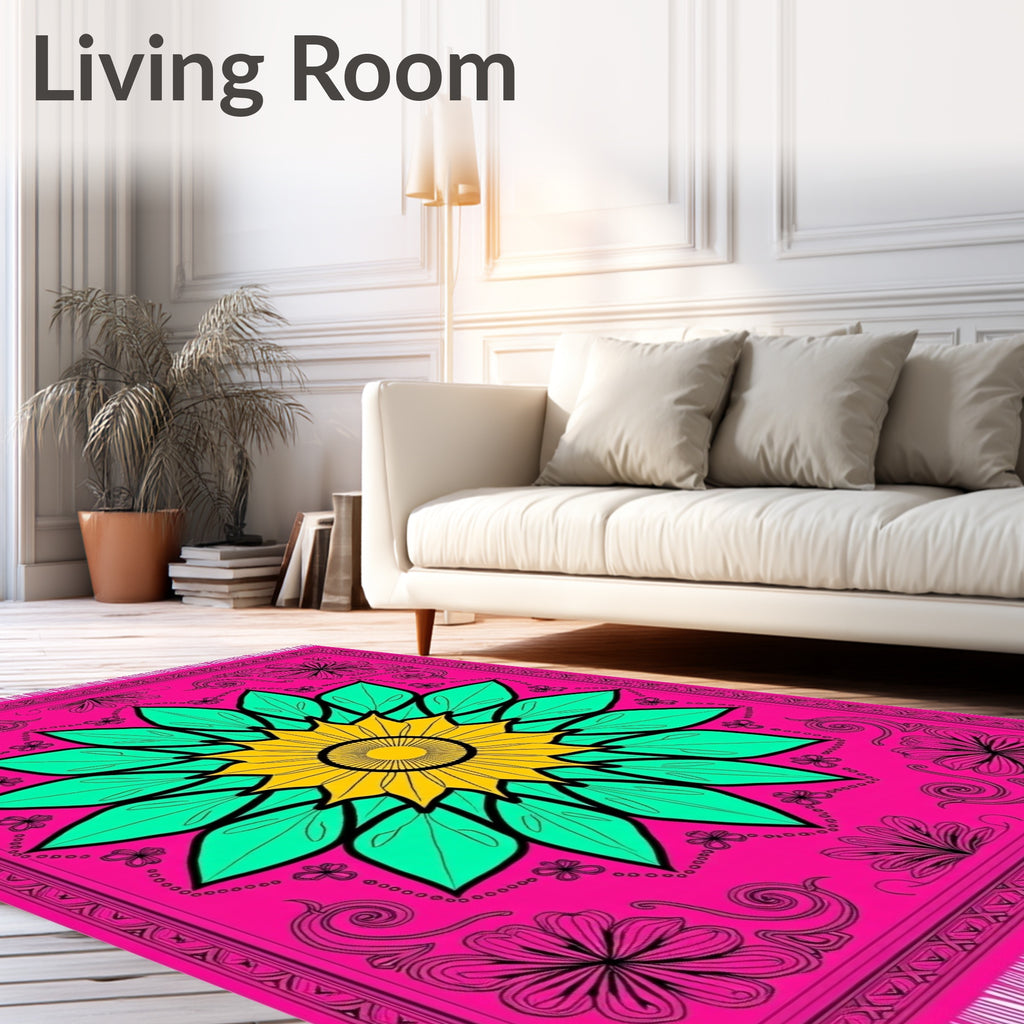 Vibrant Pink Teal Sunflower Medallion Rug