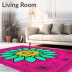 Vibrant Pink Teal Sunflower Medallion Rug