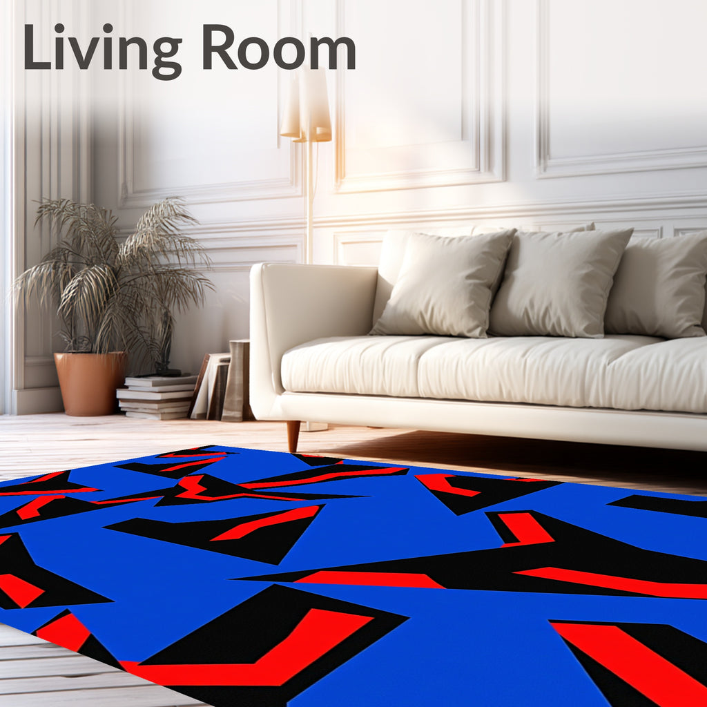 Bold Blue Geometric Fragment Rug