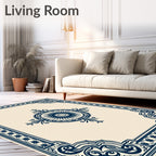 Dark Blue Intricate Floral Frame Rug