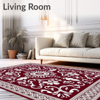 Deep Red White Floral Medallion Rug