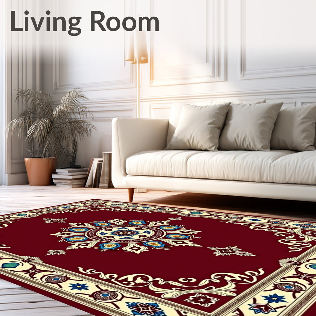 Crimson Colonial Sunburst Medallion Rug