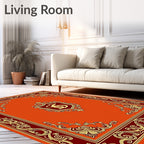 Ornate Crimson and Gold Shield Medallion Rug
