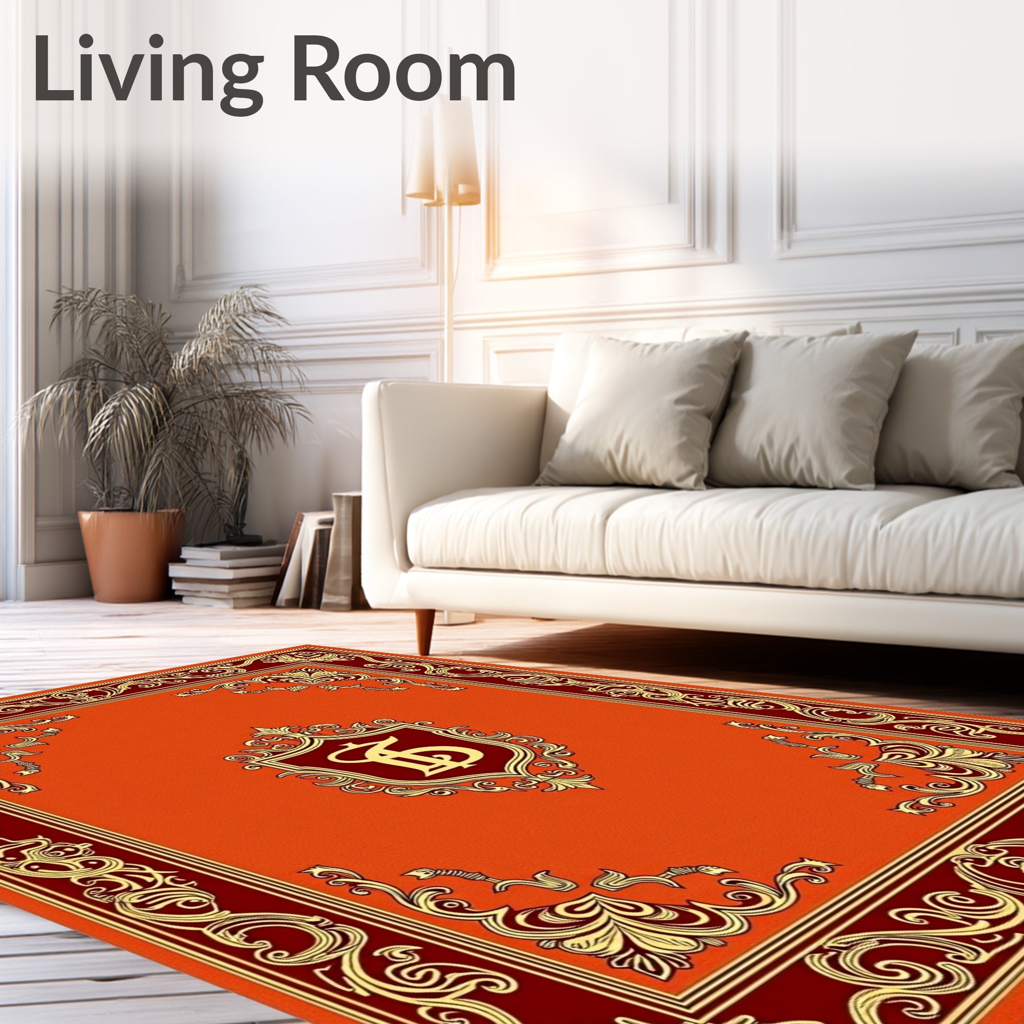 Ornate Crimson and Gold Shield Medallion Rug
