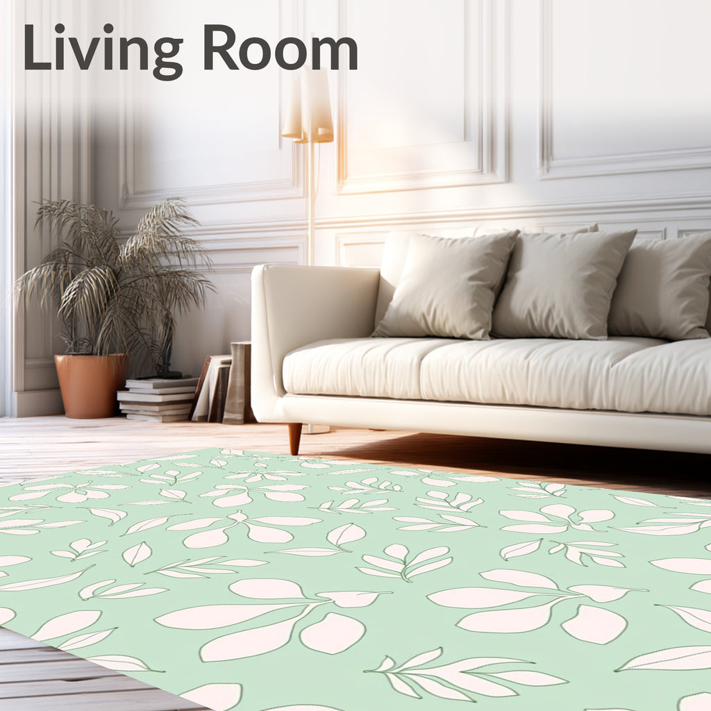 Soft Pink Foliage Mint Background Rug