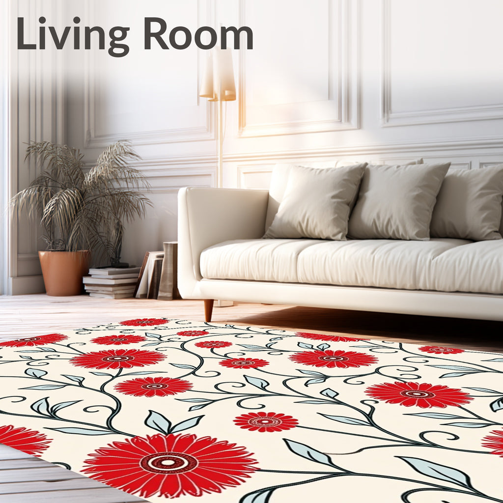 Crimson Floral Vine Scrollwork Rug