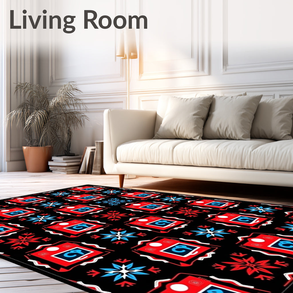 Bold Red Blue Square Medallion Rug