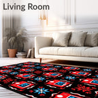Bold Red Blue Square Medallion Rug