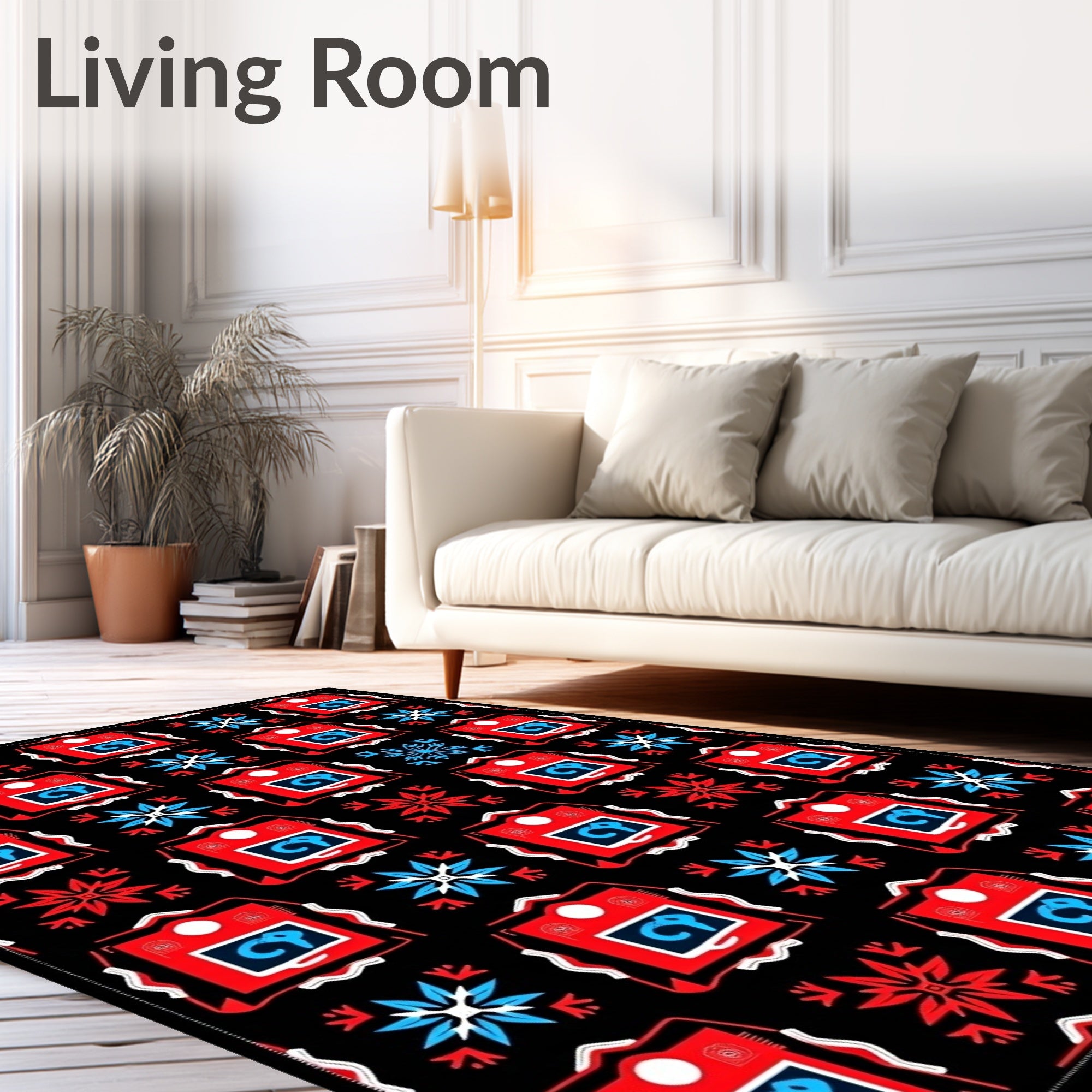 Bold Red Blue Square Medallion Rug