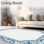 Classic Blue Floral Scroll Border Rug
