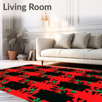 Crimson Black Abstract Floral Grid Rug