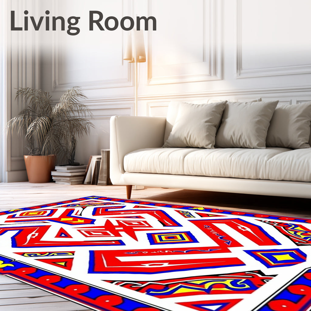 Bold Red Geometric Tribal Abstract Rug