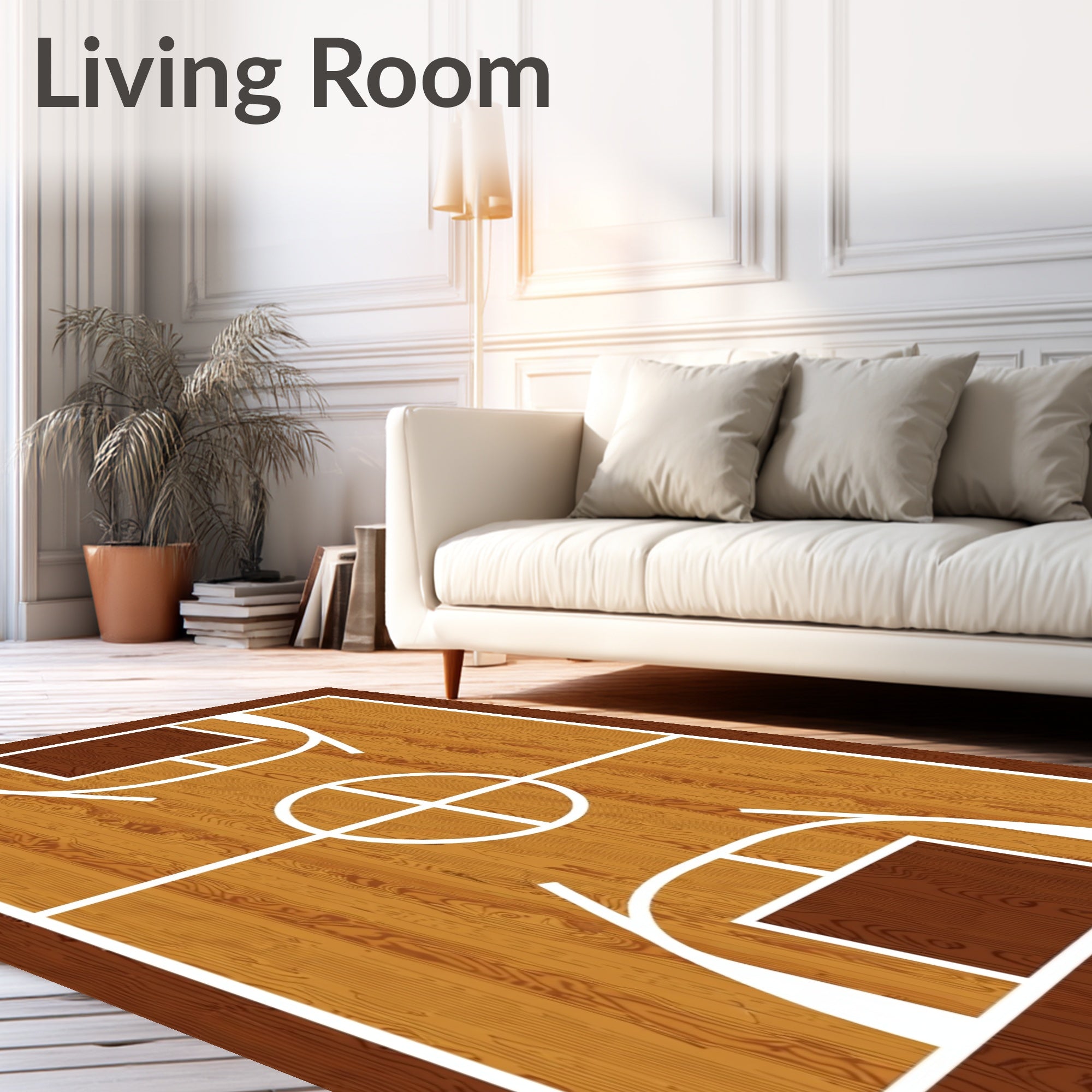 Wooden Basketball Court Arena Rug